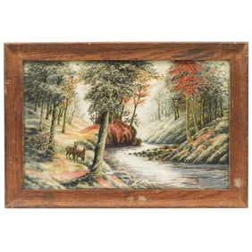 Pair of Landscape Silk Embroidery Panels