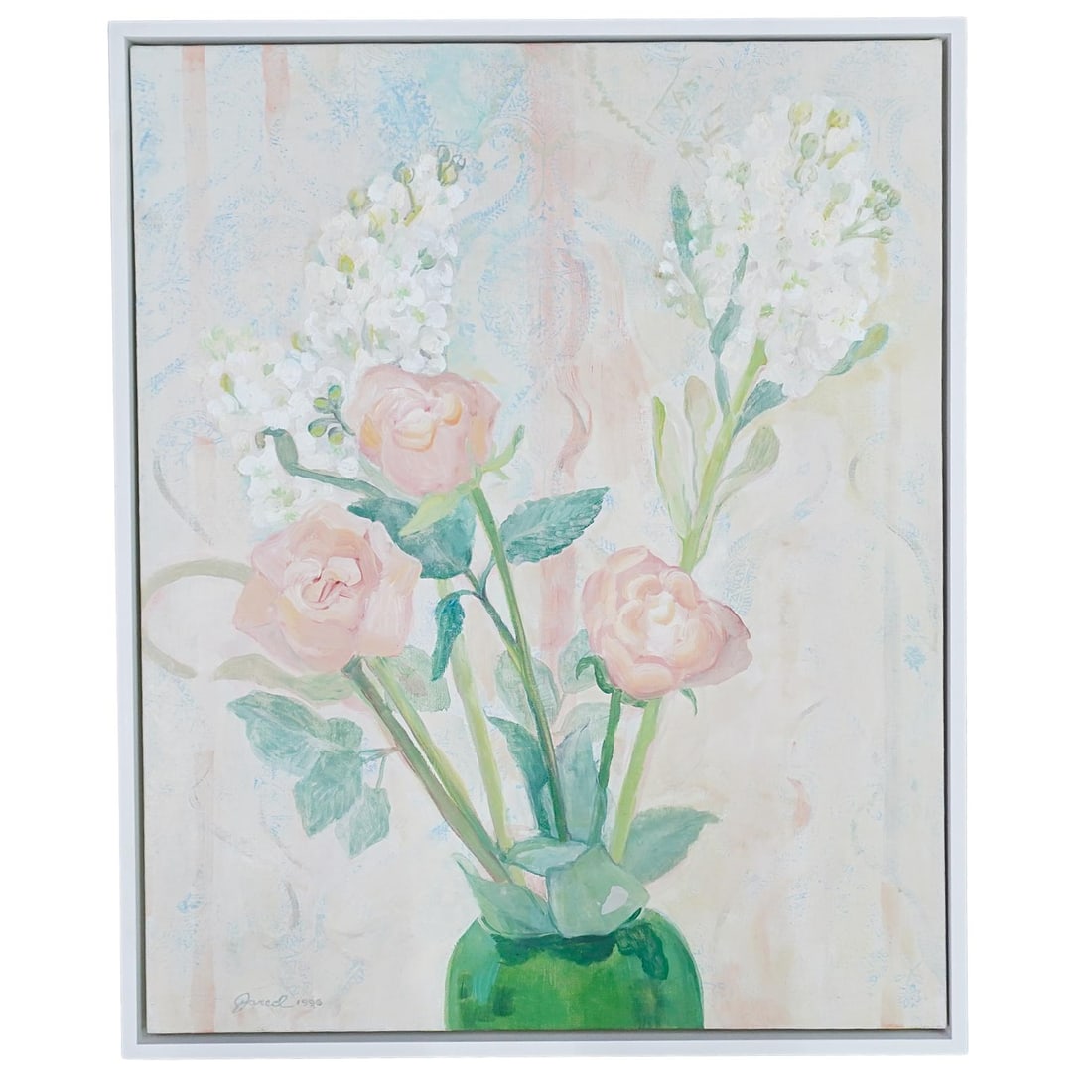 Jared Fitzgerald Still Life Oil Painting: Jared Fitzgerald Still Life Oil Painting21st Cent, USAJared Fitzgerald Still Life Oil Painting executed with pastel hues, signed along the bottom left "Jared 1996".H: 25" W: 20.5"