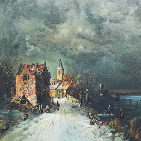 Vintage Dutch Townscape Painting
