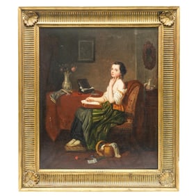 Antique Interior Scene Oil Painting