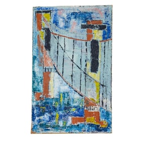 Mid Century Cubist San Francisco Bridge Oil on Canvas Painting
