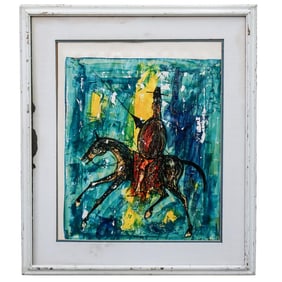 Pierre Mas (French, 1933) A Painting of Don Quixote on Horseback