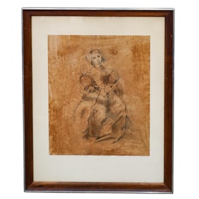 Antique Pencil Drawing Portrait of Helena Fourment