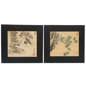(2 Pcs) Vintage Chinese Wall Hanging Bird Painting