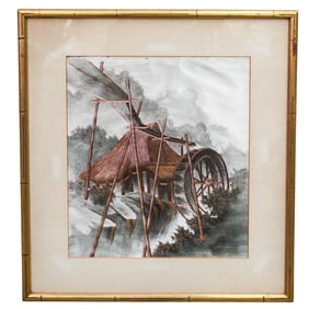 Japanese Watermill Silk Embroidery