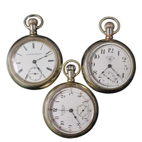 (3 Pc) Antique Silver Metal Pocket Watches