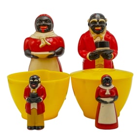 (4 Pc) Black Americana F&F Salt & Pepper Shakers, Cream & Sugar Bowls