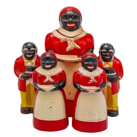 (5 Pc) Black Americana F&F Salt & Pepper Shakers and Syrup Dispenser