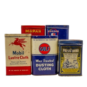 (5 Pc) 1950s Polishing Cloth Tins