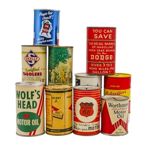 (10 Pc) Vintage Oil and Gas Tin Can Coin Banks