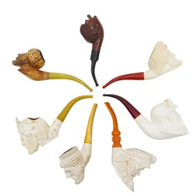 (7 Pc) Carved Turkish Meerschaum Smoking Pipes