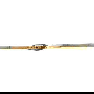Chinese Bamboo Tobacco Pipe With Jade Mouthpiece: Chinese Bamboo Tobacco Pipe With Jade Mouthpiece20th c., AsiaLong tobacco smoking pipe carved from bamboo with gold metal sheet accents and a jade mouthpiece.16.5"L x 1.25"W x 2.25"H