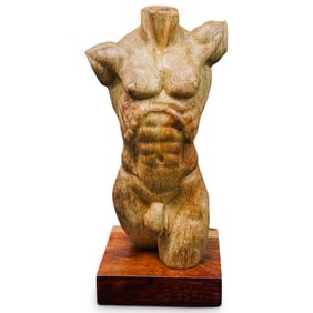 Retro Carved Wood Nude Torso Sculpture