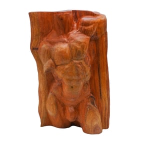 Double-Sided Carved Wooden Male Torso