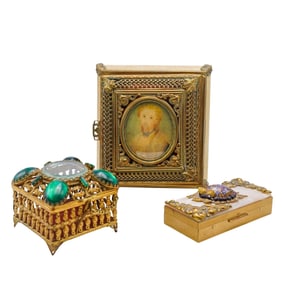 (3 Pcs) Antique Italian Gilt Brass Boxes