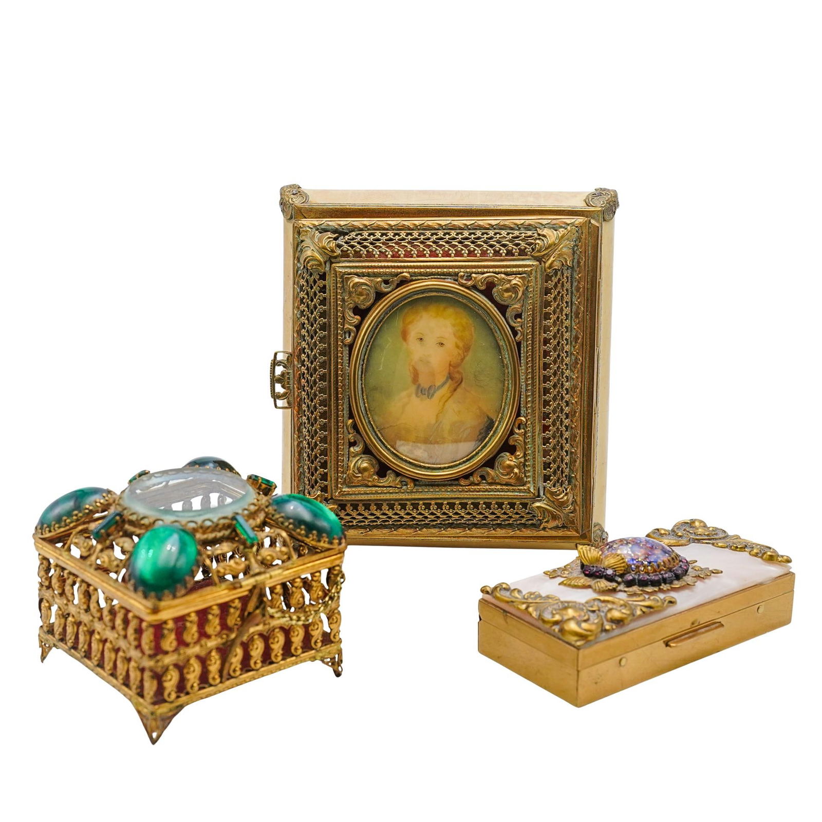 (3 Pcs) Antique Italian Gilt Brass Boxes (1 of 10)