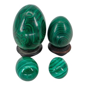 (4 Pcs) Carved Malachite Eggs