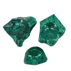 (3 Pcs) Carved Malachite Ashtrays