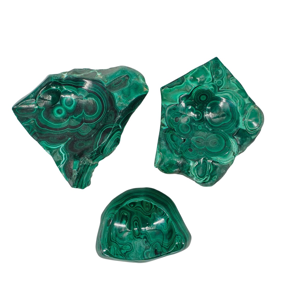 (3 Pcs) Carved Malachite Ashtrays (1 of 10)