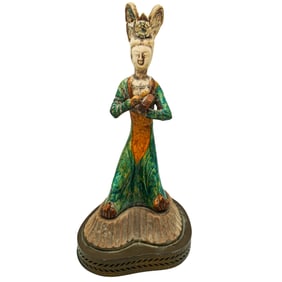 Chinese Sancai Style Glazed Pottery Court Lady Figurine