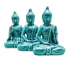 (3 Pc) Chinese Ceramic Turquoise Sitting Buddha Figurines
