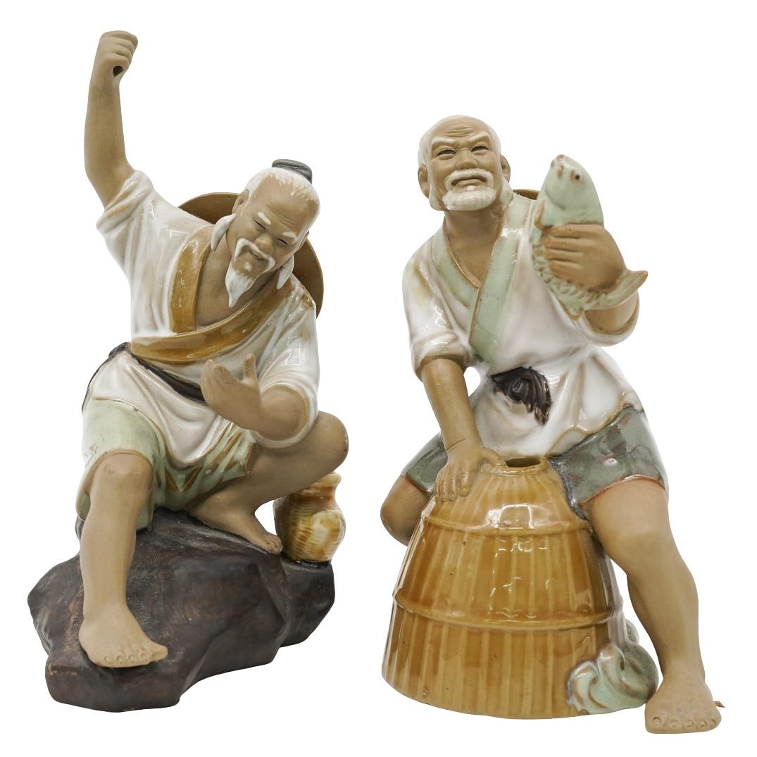 Pair of Chinese Mudmen Fishing Figurines (1 of 8)