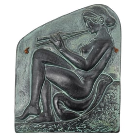 Vintage Greek Ceramic Flute Player Plaque