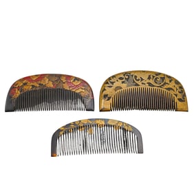 (3 Pcs) Antique Japanese Lacquer Painted Combs