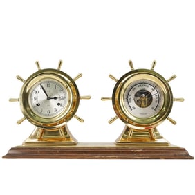 Salem Brass and Wood Nautical Mantel Clock/Barometer