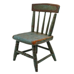 Antique Wooden Folk Art Miniature Doll Chair