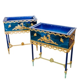 Pair of French Empire Cobalt Blue Dore Bronze Jardinieres