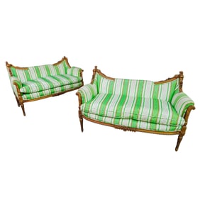 Pair of Napoleonic Style Gilt Carved Settees