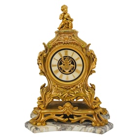 French Louis XV Style Gilt Bronze Mantel Clock