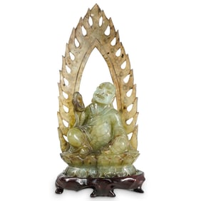 Antique East Asian Carved Jade Mahasiddha Jetari