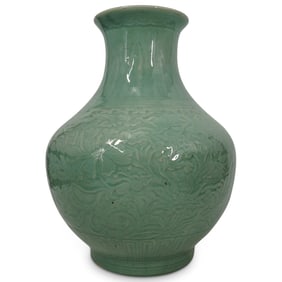 Antique Chinese Finely Carved Celadon Glazed Vase