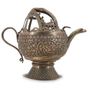 19th Century Indian Silver Serpentine Teapot
