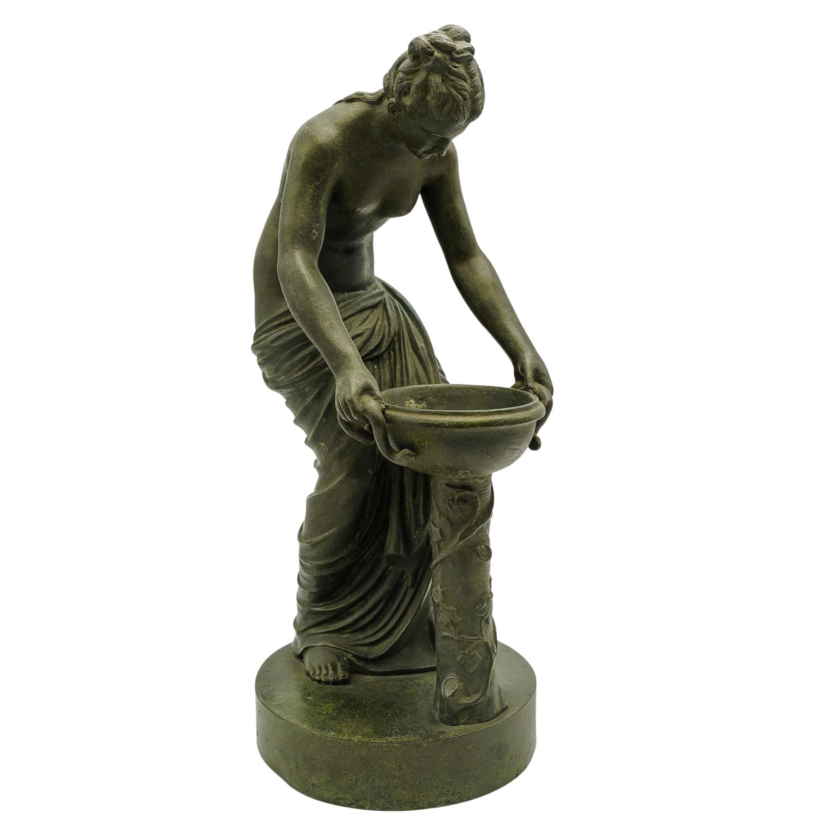 Antique French Bronze Statue of Venus: Antique French Bronze Statue of VenusAntique French bronze statue depicting a nude Venus with draped robe details, finished in a rich brown patina.H: 12.5" x Dia: 5.25"