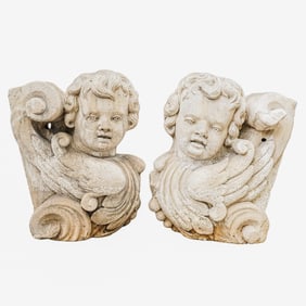 Pair of Figural Architectural Stone Carved Ornamental Brackets