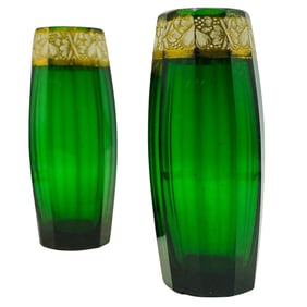 Pair of Moser Cut Glass Emerald Vases