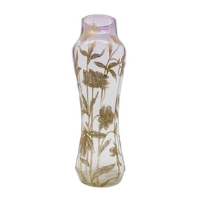 Art Nouveau French Mont Joye Gilt Enameled Glass Vase