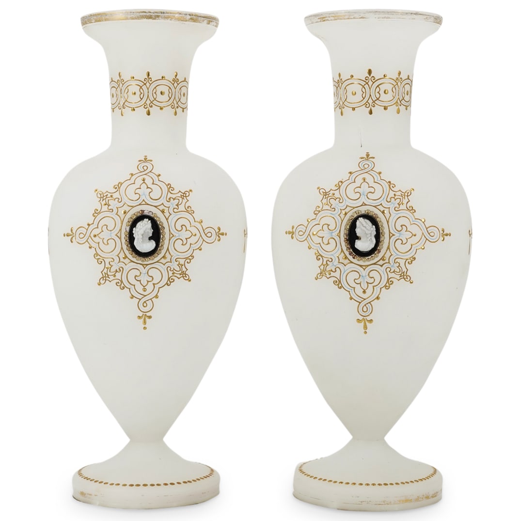 Antique Pair of French Cameo Opaline Glass Vases (1 of 8)