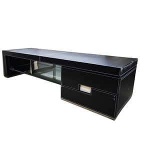 Modernist Leather and Glass Table