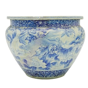 Antique Chinese Blue & White Porcelain Fishbowl Planter