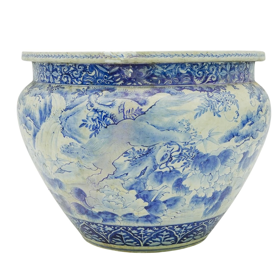 Antique Chinese Blue & White Porcelain Fishbowl Planter (1 of 7)