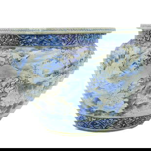 Antique Chinese Blue & White Porcelain Fishbowl Planter: Antique Chinese Blue & White Porcelain Fishbowl Planter19th C. or Earlier, ChinaAntique Chinese blue and white porcelain fish bowl planter with round tapered form, features tree filled landscapes with