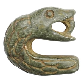 Pre-Columbian Olmec Porphyry Stone Snake Amulet