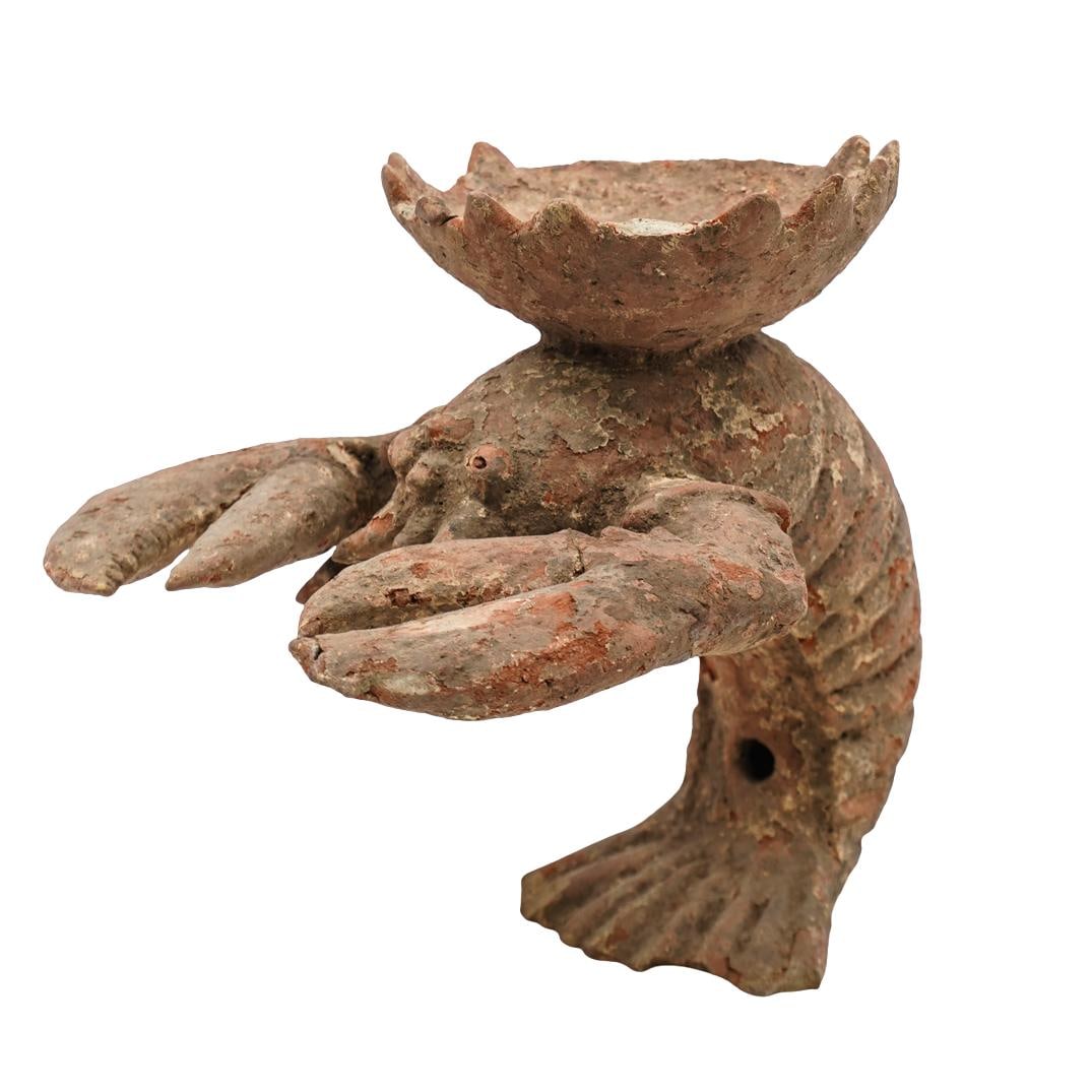 Rare Pre Columbian Crustacean Pottery Figure: Rare Pre Columbian Crustacean Pottery Figure Pre Columbian Era, South America or Central America Pre columbian crustacean pottery figure expressed with detailed claws, segmented tail, and textured car