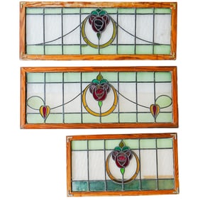 (3Pc) Early Stained Glass Window Panels