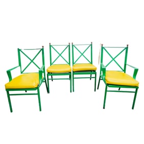 (4pc) Vintage Hugnot Green Patio Chair Set