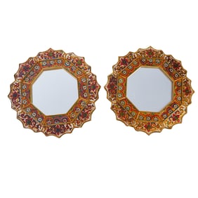 Pair of Reverse Painted Eglomise Wall Mirrors